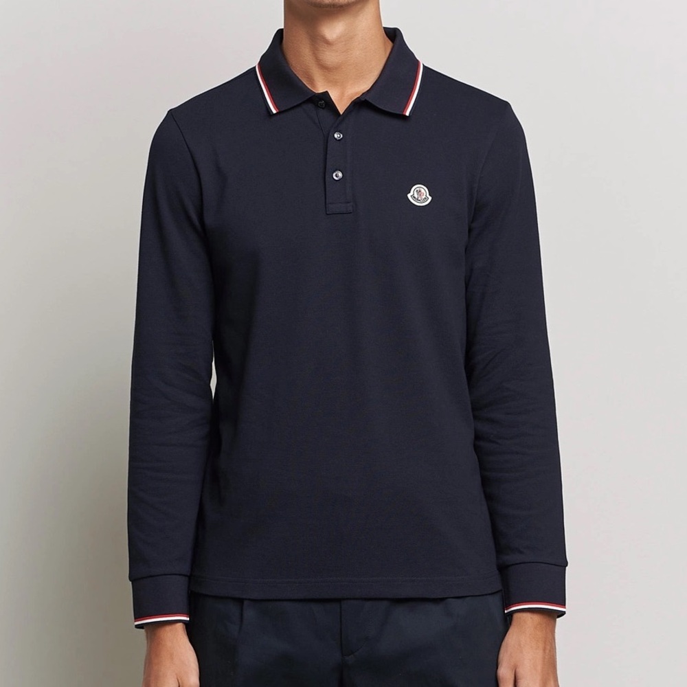 Moncler Maglia Polo Navy Tricolor Trim LS M - Picture 3 of 12